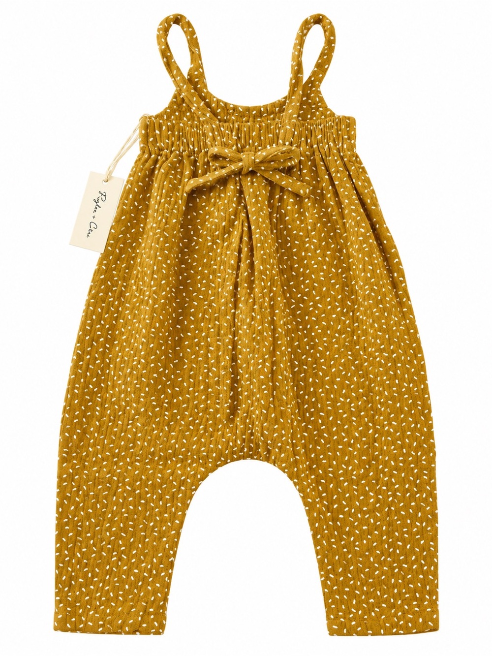 Rylee + Cru 3-6M Mustard Speckle Harem Romper NWT